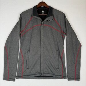 REI Powerflyte Full Zip Jacket Mens Medium Charcoal Grey Stretch Thumb Holes‎